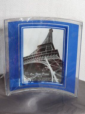 E.D.A. International Curved Glass Vertical 5"x7" Fine Blue Picture Frame #7535